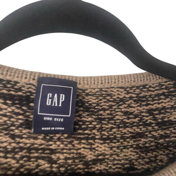 GAP One Size Chunky Cable Knit Heavy Wool Blend Earth Tones Brown Poncho Sweater - Picture 8 of 8